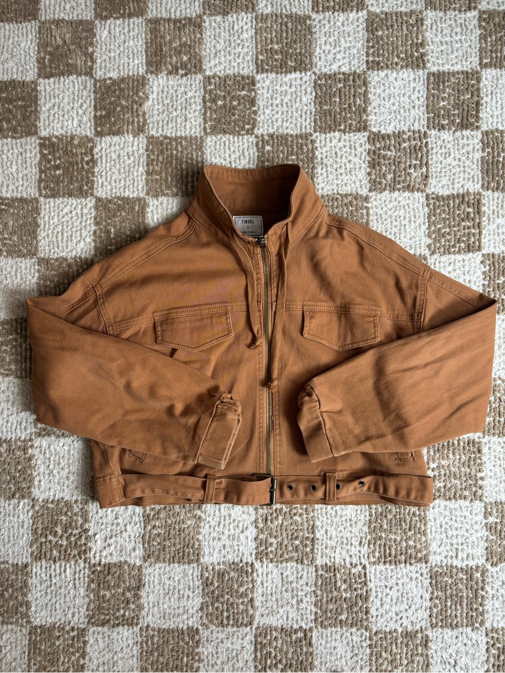 Tinsel Cropped Utility Jacket in Camel